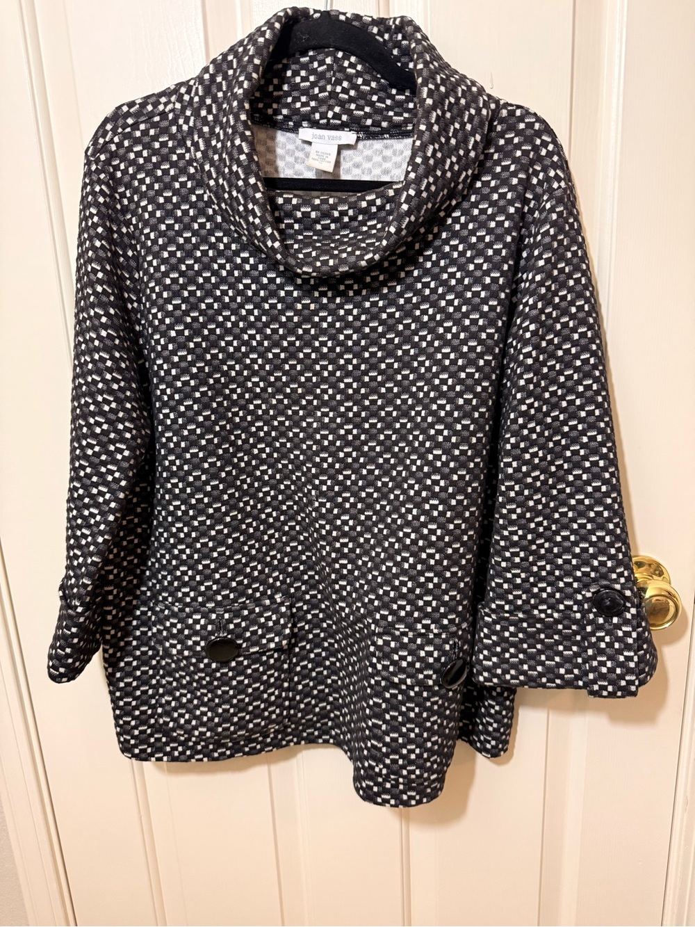 Joan Vass Black & White Cowl Neck Sweater